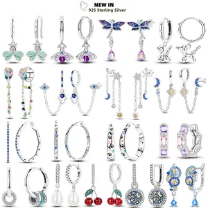 Big Circle Hoop Earrings Glow Firefly Cherry Star Moon Overlap Tassels Eardrop Original U-shaped 925 Silver Lady Earring Jewelry