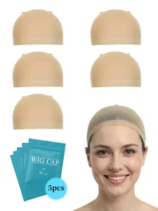 5-Pack Breathable Wig Caps Natural Skin Tone, Comfortable Daily Wear, Fits Various Wigs, Essential for Wearing Wigs