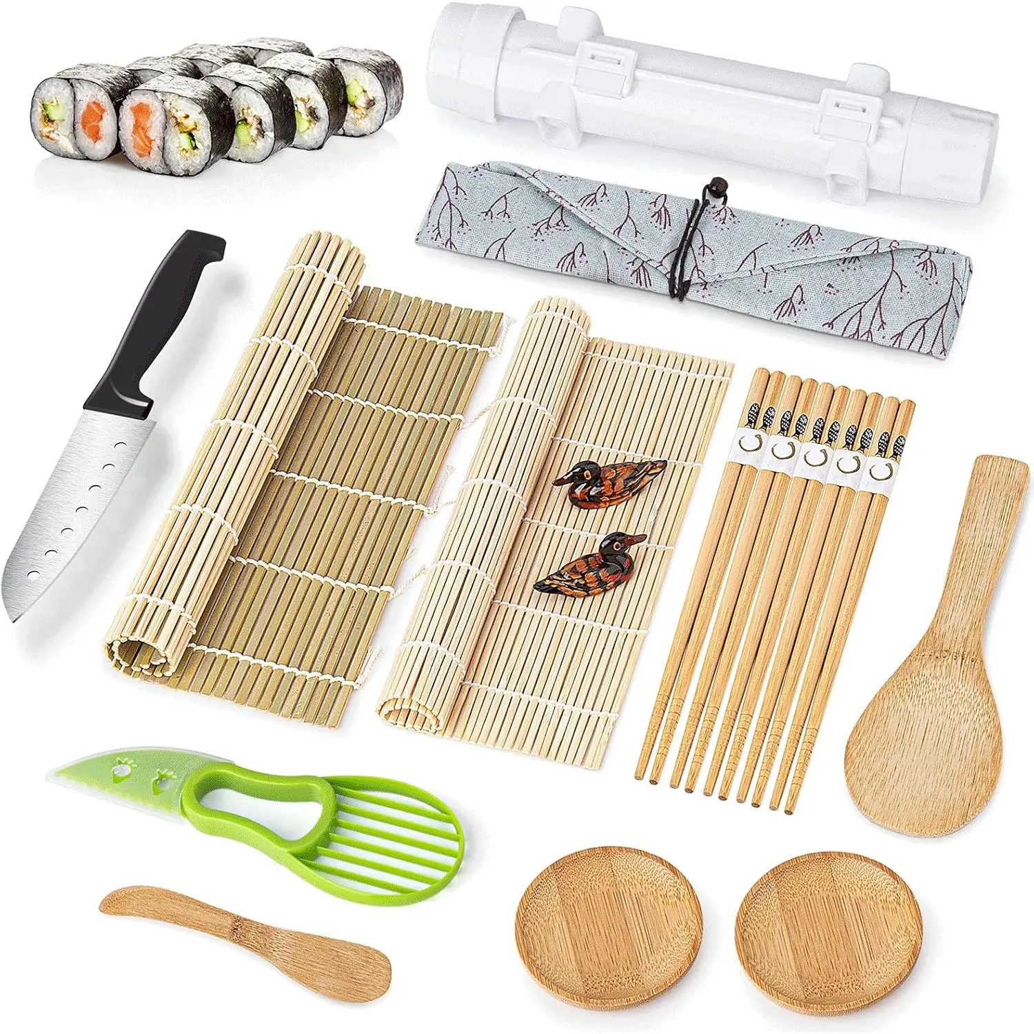 Sushi Making Kit,  in One Sushi Roller Set Maker Kit with  Rolling Mat, Bazooka, Chopsticks Holders, Rice Paddle, Avocado Slicer for Beginners, Adults, Family, ,
