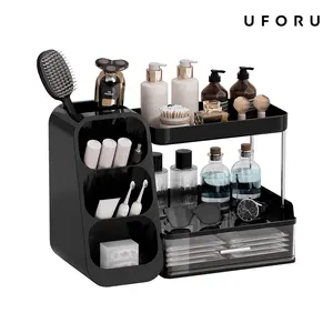 UFORU Bathroom Countertop Organizer—Your all-in-one vanity storage solution. Easy to install and clean, it features a sturdy metal frame and is ideal for storing cosmetics, skincare products, and bathroom essentials. cosmetic organizers, jewelry boxes.