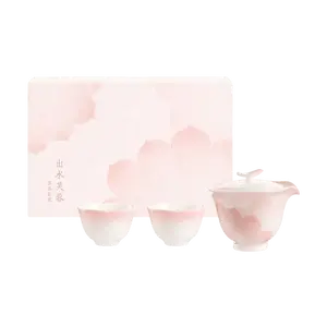 The Palace Museum "Water Lily" White Jade Mud Tea Set - Exquisite Porcelain Teapot & Cups Gift Box - 1 Set