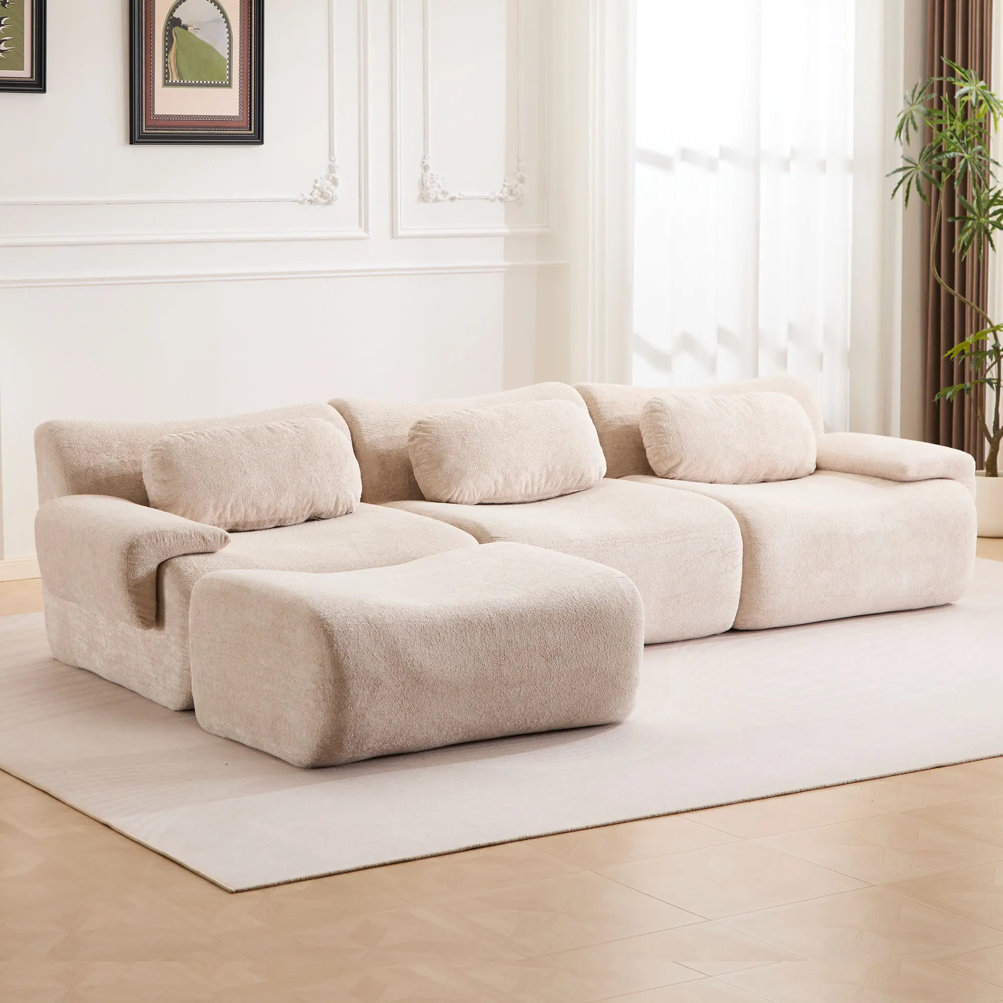 Beige - 3 Seater + 1 Ottoman (113.9“)