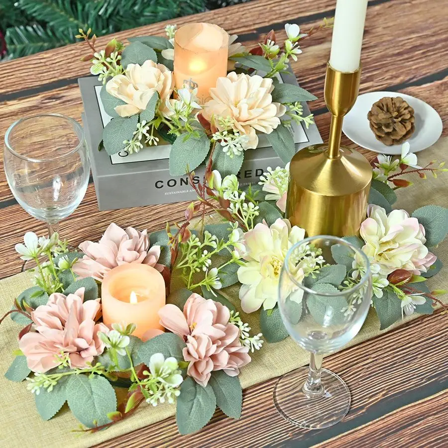 Artificial Flower Centerpiece, 1 Count Romantic Faux Flower Candle Holder Centerpiece, Decorative Flower for Home Party Wedding, Ornaments, Halloween, Boho Decoration