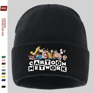 S&T Cute Cartoon "Cartoon Network" Printed Autumn Winter Fashion Windproof Hat for Women with Cute and Funny Anime Character Print Design Winter Women's Elastic Brimless Beanie Comfortable Warm Outdoor Activity Hat Thermal Ski Hat Simple Knitted Hat Solid