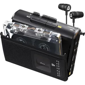 K8 Cassette Tape Player Portable with F1 Headphones - Cassette Recorder -  Version - AM/FM Walkman - Built-in Microphone & Speaker - Headphone Jack & Earphones - Black