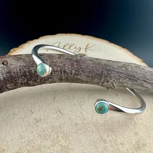 Sterling Silver Turquoise Cuff Bracelet • 6mm Kingman Double Bezel • Reverse Design