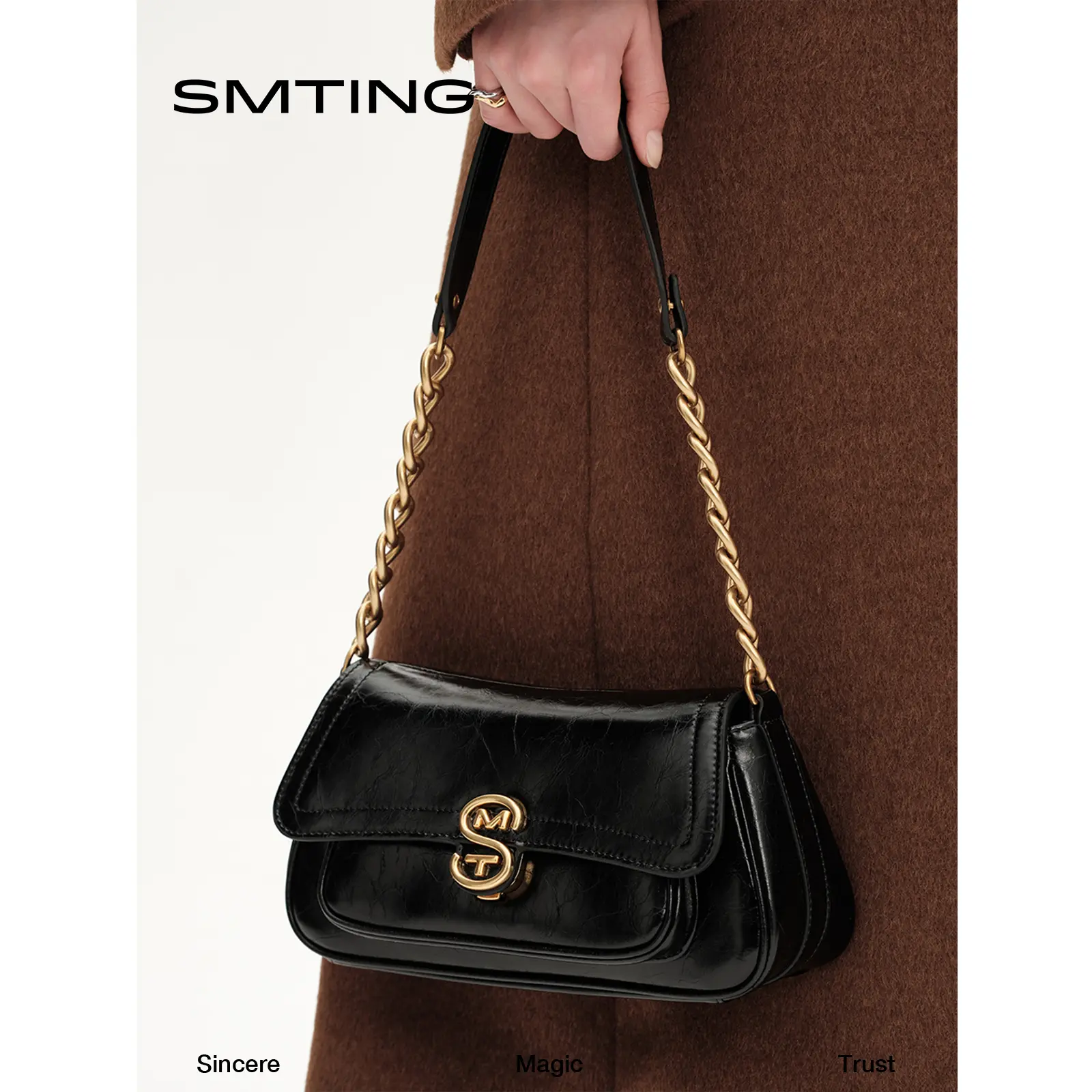 SMTING "Twilight" cloud cowhide baguette armpit bag advanced texture niche retro shoulder bag 2024 new