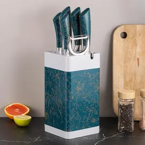 Kitchen Knife Set with Knife Block, 7 Counts/set Stainless Steel Kitchen Knife Set, Multifunctional Knife Set for Cooking & Food Preparation