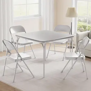 GAOMON 5-Piece Folding Dining Table Set for 4, Grey Foldtable Kitchen Table with Faux Leather Tabletop and 4 Padded Chairs, Space-Saving Design, Modern Square Table for Dining Room, Small Spaces
