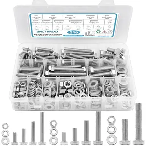 Hex Head Bolts and Nuts Assortment Kit, Stainless Steel 1/4-20, 5/16-18, 3/8-16, Assorted Nuts and Bolts, Flat & Spring Lock Washers with Case
