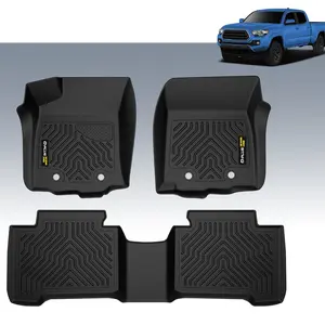 CROSSDESIGN TPE Car Floor Mats Waterproof Fit For 2018-2023 Tacoma Double Cab (Automatic Transmission) Only Unique Black TPE All-Weather Floor Mats