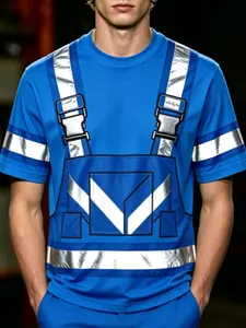 Men's Safety T-Shirt, High Visibility Fluorescent Workwear, Casual Long Sleeve Fitted H-Type, Breathable Letter Print Top