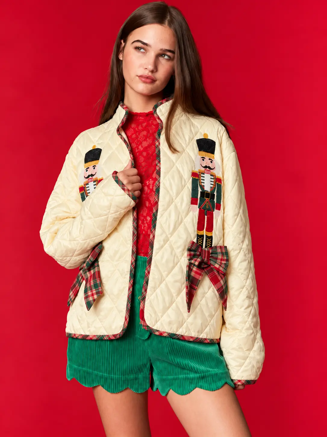 Women's Christmas Nutcracker Quilted Jacket, Festive Plaid Bow Vintage Winter Outerwear for Women, Cozy Holiday Stand Collar Zip Up Coat, Cute Y2K Festive Party Outfits #ChristmasOutfit #NutcrackerJacket #HolidayStyle