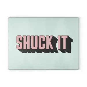 8x11 Glass Cutting Board - SHUCK IT Kitchen Board with Retro 3D Pink Printed Typography, Non-Slippery, Anti-Scratch, Food-Safe for Knives and Dishes, 8\ X 11\