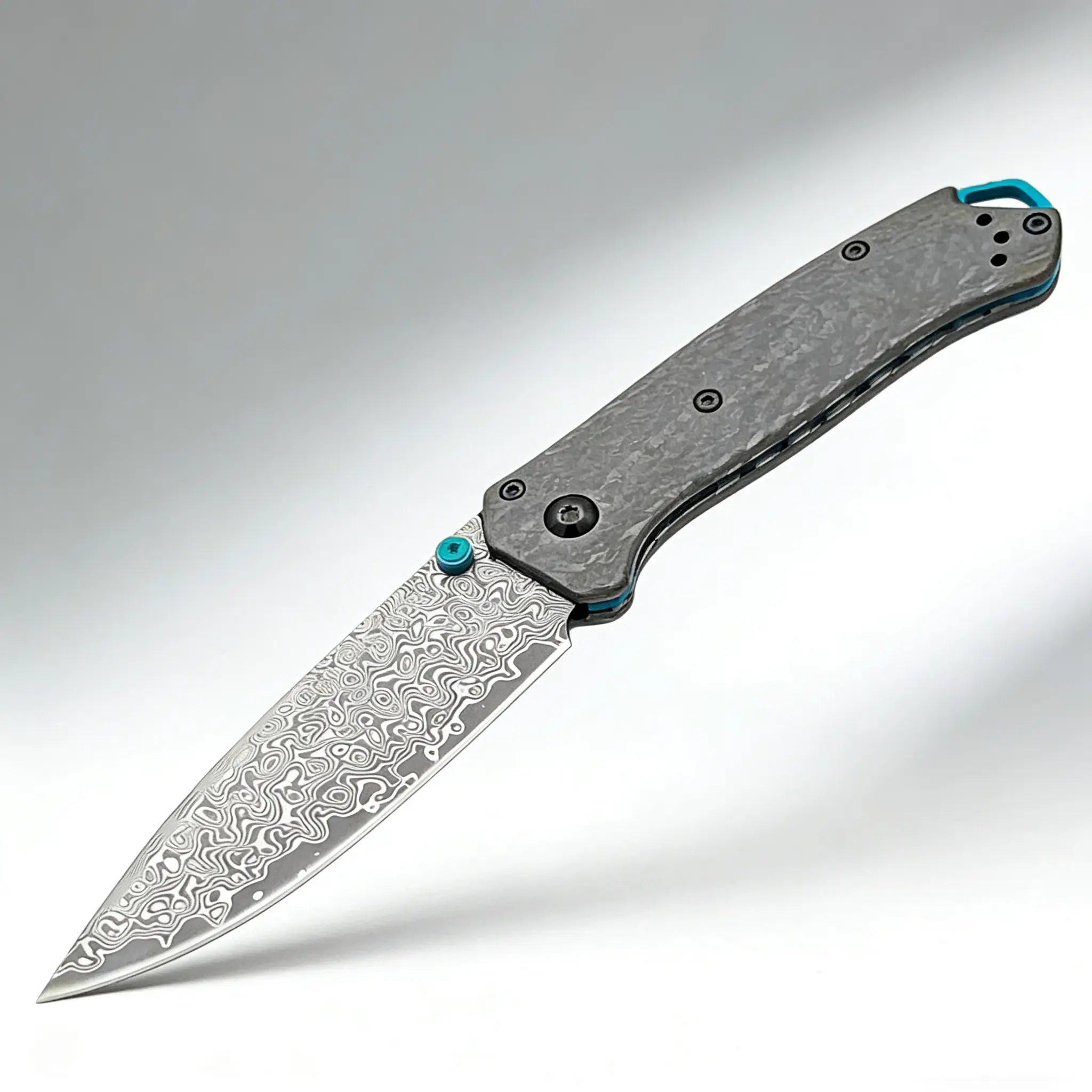 ! EXCLAMATION Damascus Folding Knife - Compact Fit, Folded Type, Pocket Size, Steel Blade, Wear-Resistant Outdoor Multifunctional Tool + Translucent Blue Digital Night Vision Binoculars with Infrared (Suitable for Camping, Hiking)