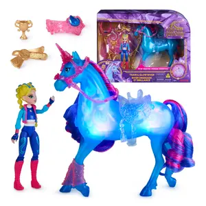 Unicorn Academy, Train & Glow River Unicorn with Isabel, 3 Training Accessories & Light up Effect, Dolls & Unicorn Toys for Girls Ages 4 and up