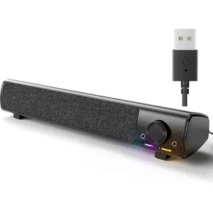 Computer Speakers, USB Powered 3.5mm PC Sound Bar for Desktop Monitor, Gaming Speakers with Headphones & Microphone Link, Superb Stereo Sound, Plug-n-Play (Black)
