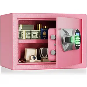 1.0 Cub Pink Home Biometric Safe Quick Access Fingerprint Lock Box With Keys Keypad Wall Mount Cabinet Safe Secure Money Jewelry with Fireproof Bag Mute Mode LED Light, Pink