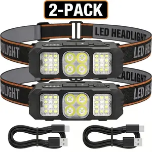 2Pack Ultra-Light LED Headlamp, No Bounce Rechargeable Headlight with Red Light, 600 Lumens Dual-Beam Work Light for Night Running, Camping, Hiking, Mechanics, USB-C Cable Included