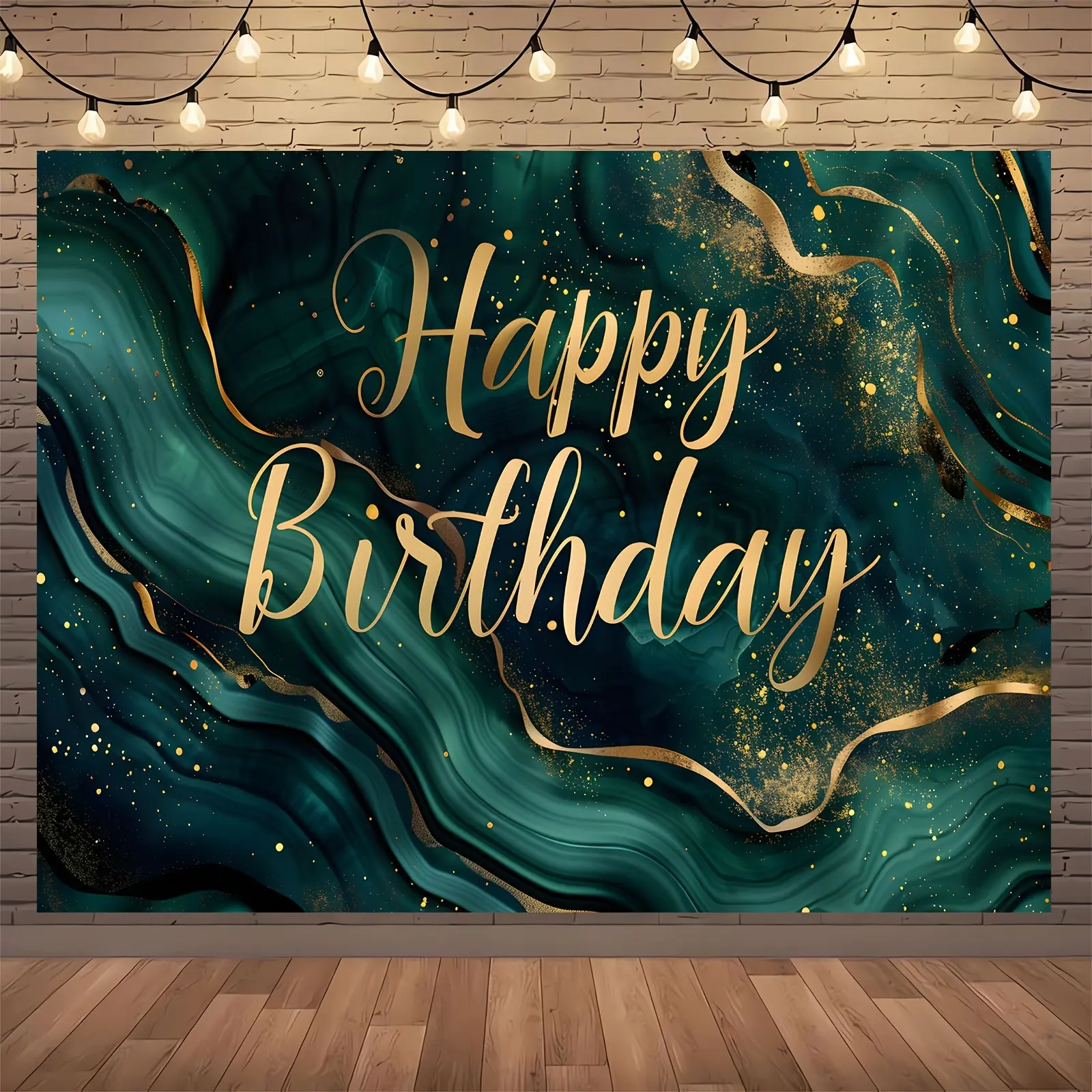 Elegant Emerald Green-Golden Glitter Letter Print Happy Birthday Backdrop, Polyester Wall Hanging, Party Decoration Supplies for Birthday Party & Anniversary, Versatile Photography Background