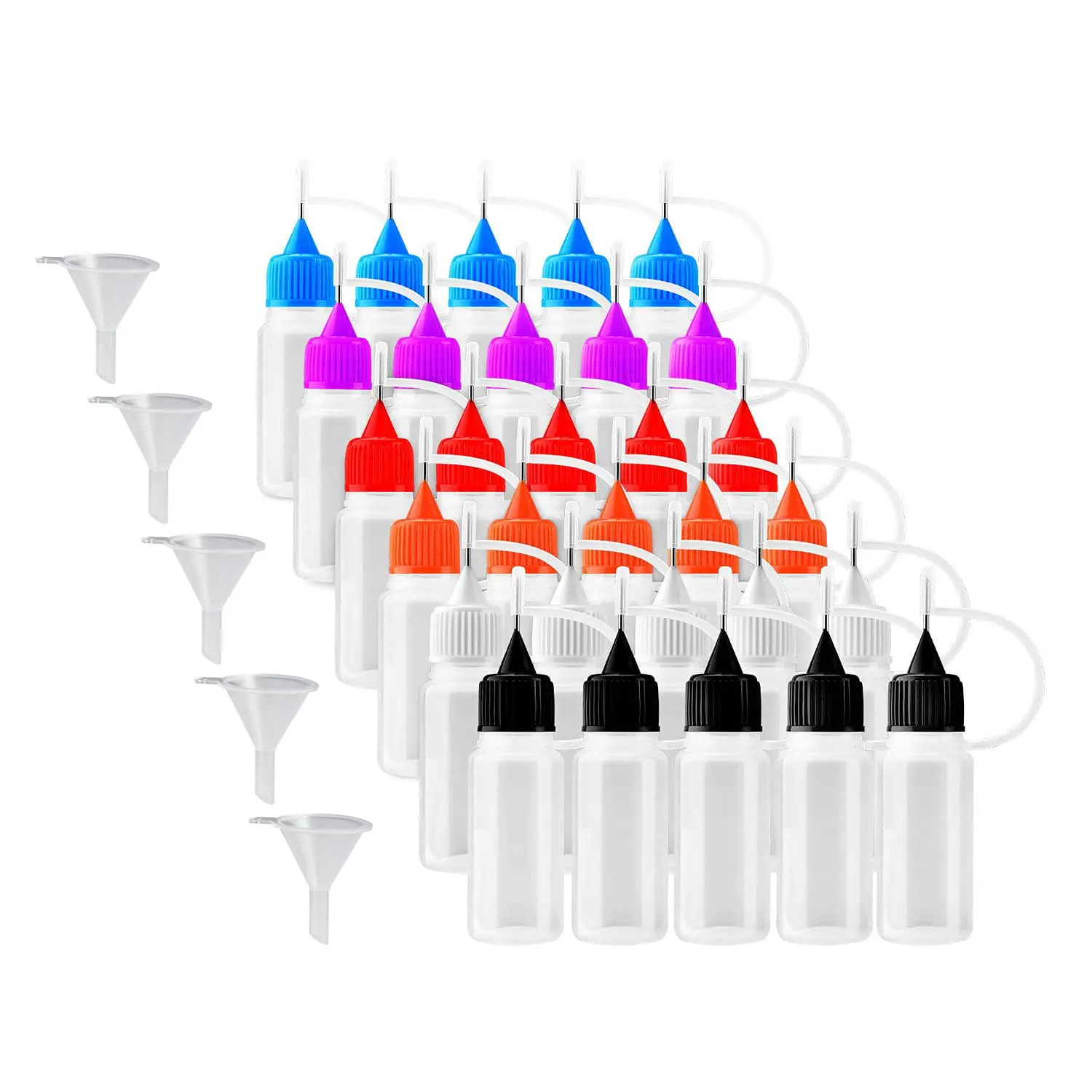 30 Packs 10ml Needles Precision Tip Applicator, Translucent Glue Bottles with 5 Funnel for DIY Quilling Craft, Acrylic Painting ﻿