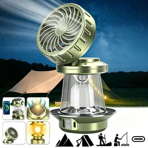 1PC Solar Fan Camping Lantern , Multi-functiona Rechargeable Hooked Camping Light , Vintage Super Bright Flashlight , 6 Gear Modes, Strong Air-blowing Backup Power for Hiking Emergency Travel Hiking Gear Compact Tactical Light Survival Gadgets