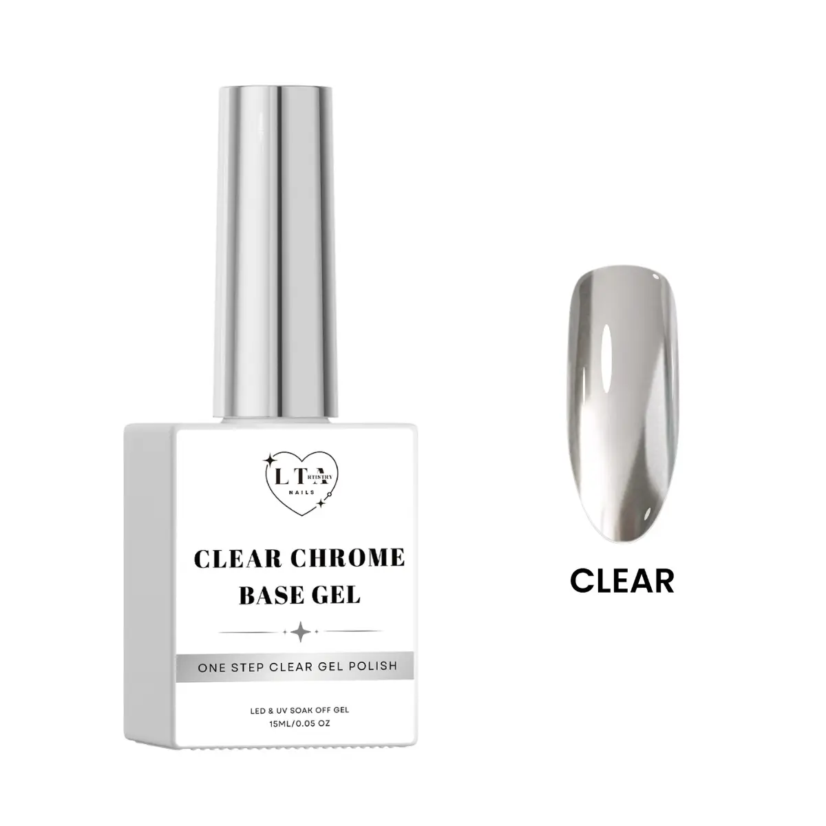 Clear Chrome Base Gel Polish - Universal Compatibility, Preserves Color, Smooth Formula, Ideal for Chrome Adhesion, 15ml