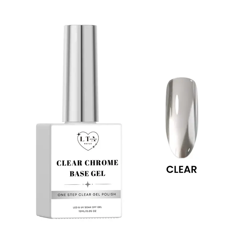 Clear Chrome Base Gel Polish - Universal Compatibility, Preserves Color, Smooth Formula, Ideal for Chrome Adhesion, 15ml