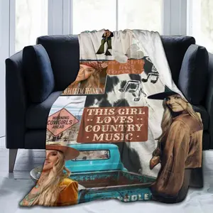 Lainey Wilson flannel blanket, soft and warm, with a puzzle print design of characters, suitable for bedroom, living room, sofa and office, it is an ideal Christmas gift for family and friends
