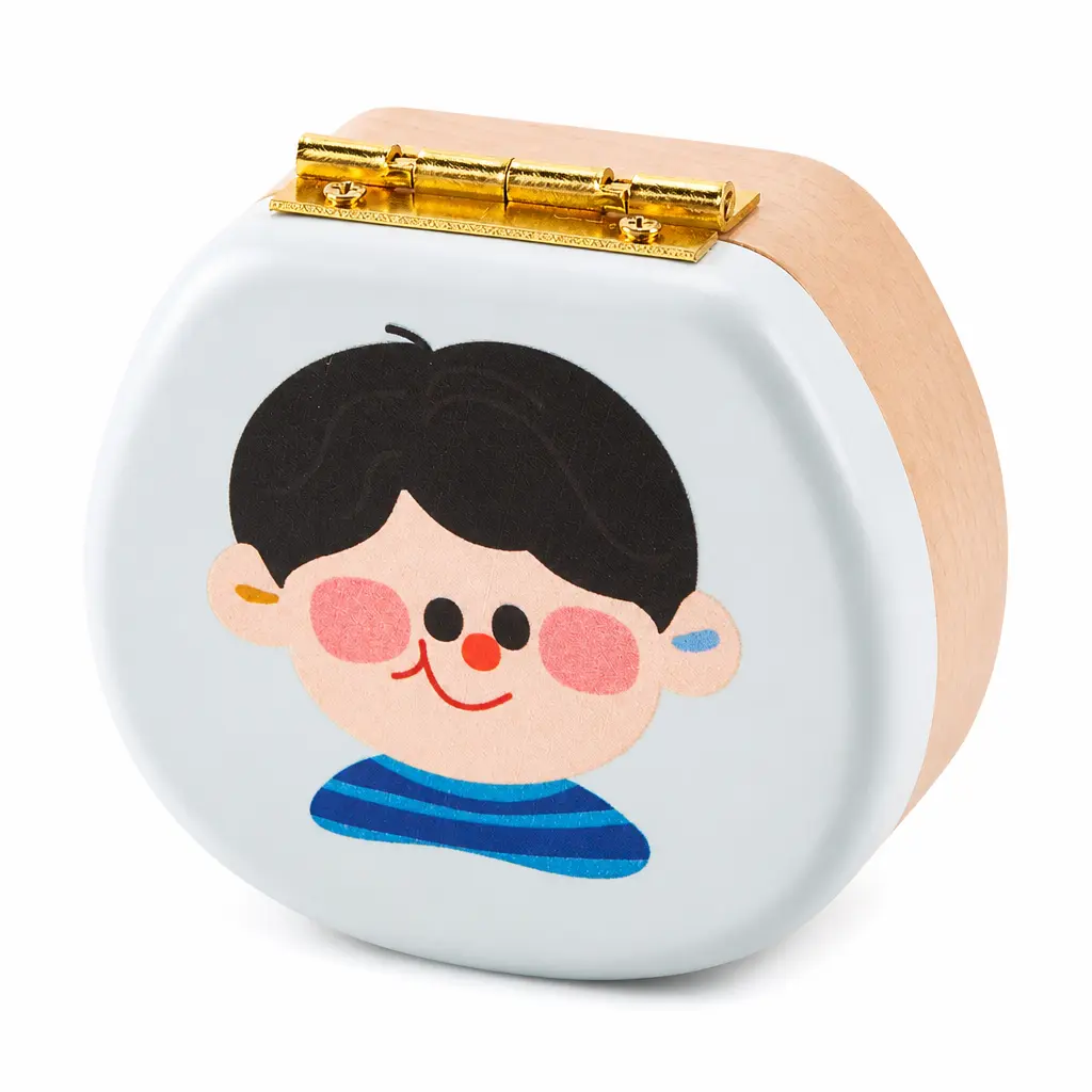 Wooden Teeth Storage Box, cute cartoon boy printed design with polished rounded edge, for storing children's fallen teeth as small keepsake at home