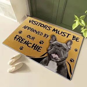 Fun Pet Theme Door Mat, French Bulldog Guard Design, Non-Slip Washable Home Decorative Rug for Entryway, Porch, Hotel Entrance, Office Carpet
