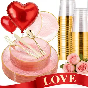 120-Piece Plastic Dinnerware Set with Gold Trim, Includes 20 Dinner Plates, 20 Dessert Plates, 20 Cutlery Sets for Parties & Weddings, Elegant Plastic Plates