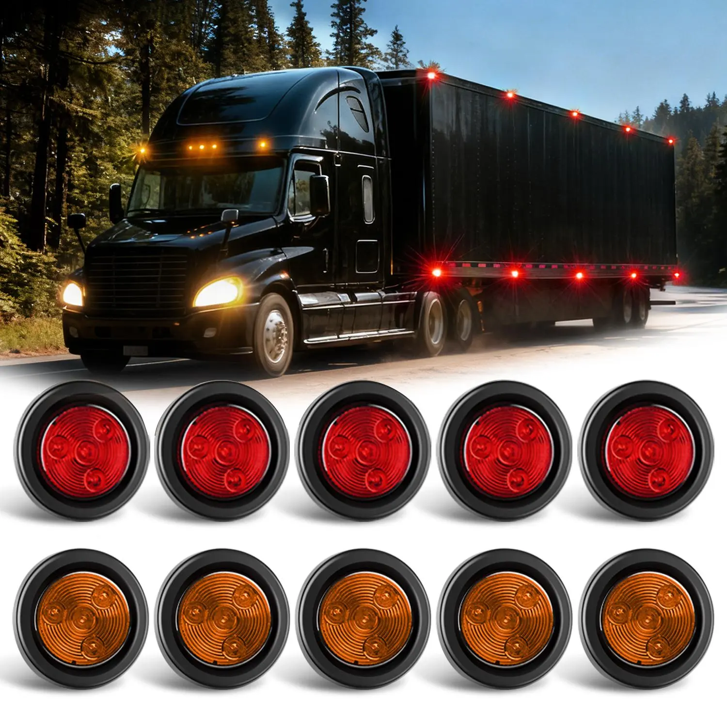 Nilight 10 PCS Round LED Trailer Side Markers - Amber Red, 4 Bright LEDs, Flush Mount with Plug, Grommet, Pigtail, Hardwired, ABS Shell Safety Lighting for Trailer, Truck Led Beacon Led Blinker