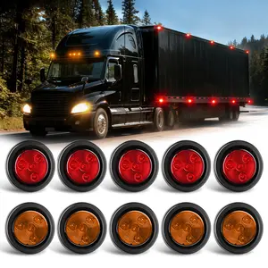 Nilight 10 PCS Round LED Trailer Side Markers - Amber Red, 4 Bright LEDs, Flush Mount with Plug, Grommet, Pigtail, Hardwired, ABS Shell Safety Lighting for Trailer, Truck Led Beacon Led Blinker