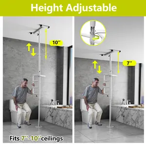 FORGING MOUNT Tension-Type Floor-to-Ceiling Transfer Rod, Non-Slip Curved Handle Bathroom Safety Handrail, 300 lb Load Capacity, 7-10 ft Ceiling Fit for Seniors, White Home Improvement Fixture, Easy Home Interior Installation