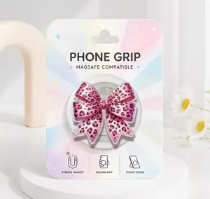 Leopard Coquette MagSafe Phone Grip, Kawaii Bow Pop Socket, Y2K Girly Aesthetic Acrylic Phone Stand, Cute Holiday Gift for Teen Girls
