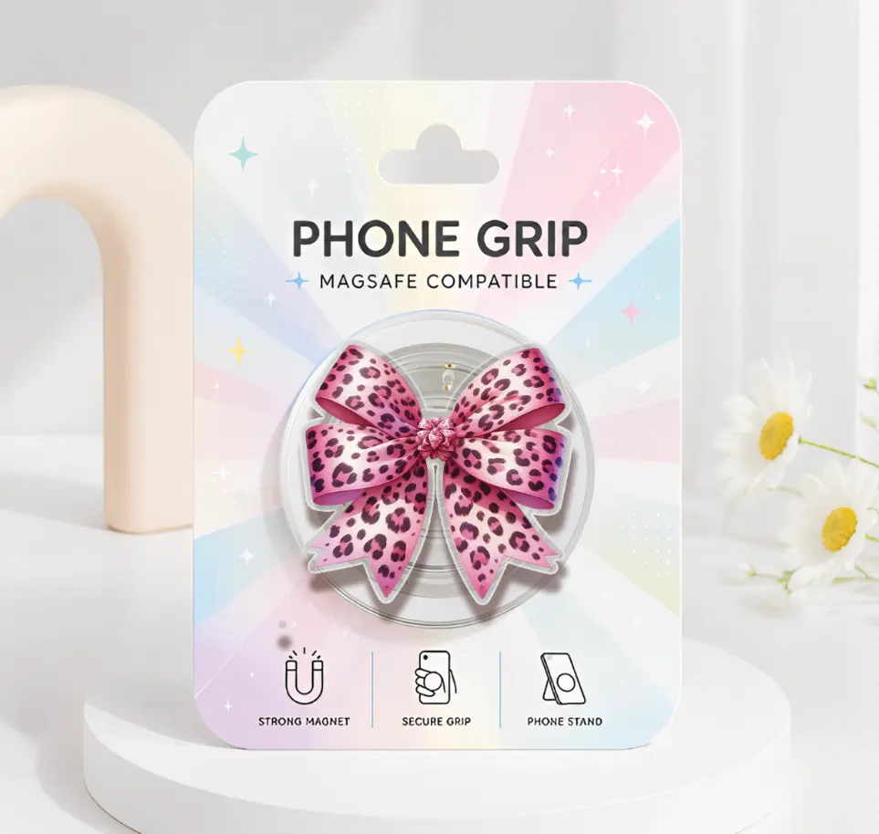 Leopard Coquette MagSafe Phone Grip, Kawaii Bow Pop Socket, Y2K Girly Aesthetic Acrylic Phone Accessories, Cute Holiday Gift for Teen Girls, Coquettecore Griptok