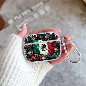 Mexican Heritage Flag Pattern Protective Case for AirPods 4/3/2/1/Pro/Pro2 Soft TPU Earphone Cover, Transparent with Keychain