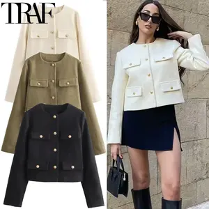 TRAF Woman Autumn Long Sleeve Cropped Jacket