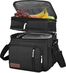 Lunch Bag & Lunch Box for Men Women Double Deck, Leakproof insulated Soft Large Adult Lunch Cooler Bag for Work, Beach, Picnic, Camping, Travel (Black,15L)