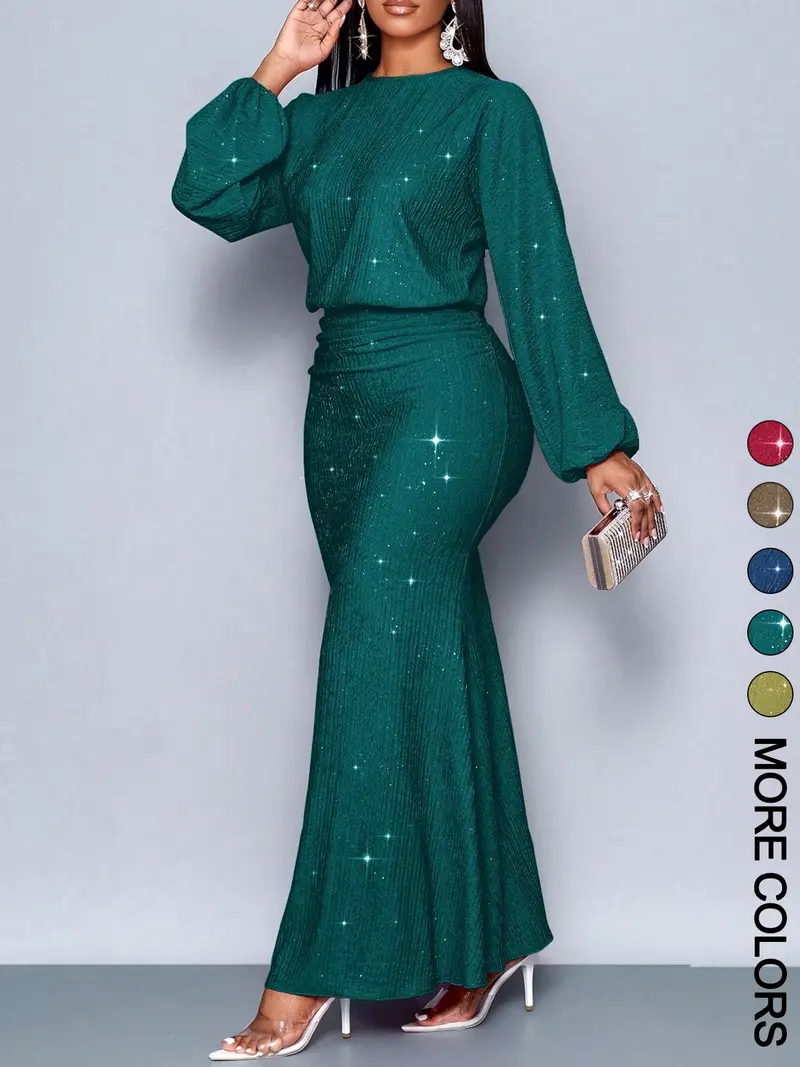 Women's Elegant Mermaid Hem Bodycon Dress, Long Sleeve for Christmas Party & Valentine's Day, Tight-Fitting Evening Gown