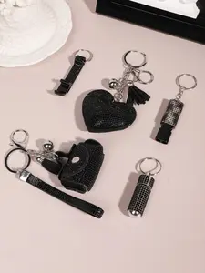 Rhinestone Decorated Heart Shaped Keychain Set, Fashionable Keychain for Women & Girls, Trendy All-match Keychain for Birthday Gift