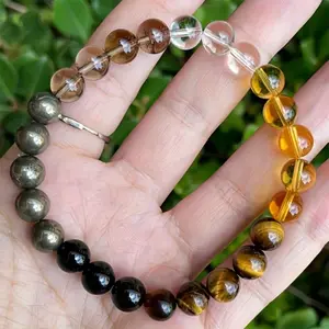 Handcrafted Natural Stone Beaded Bracelet, Quartz, Tiger Eye, Pyrite & Citrine Beads Bracelet, Bohemian Natural Stone Boho-Chic Jewelry, Elegant Bead Bracelet Handcrafted Beaded Bracelet Gift
