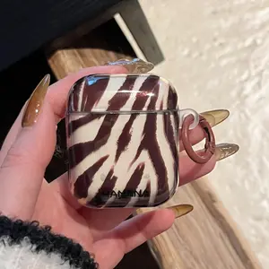 Vintage Zebra Pattern Earphone Case with Keychain, Decorative Earphone Protector Cover, Earphone Accessories Compatible with AirPods, Headset Protection