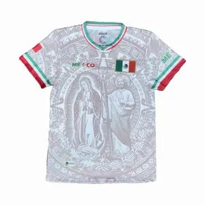 Mexico Virgencita & San Juditas Jersey Brown/White Slim-Fitting with Iconic Design National Flag Embroidery Gray/White Color Scheme