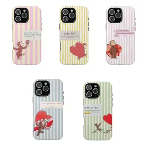 Faith & Fun Curious George Phone Case – God’s Word Scripture iPhone Cover for Christian Women & Kids, Striped Cartoon Design | Cover for IPhone 16 15 14 13 12 SE Max Pro Samsung galaxy