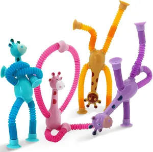 Boxgear LED Giraffe Toy, 4 Pieces Telescopic Suction Cup, Sensory Toys for Girls and Boys