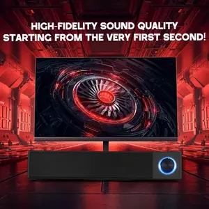 D1 Long Desktop Computer Speaker System with USB-Powered Subwoofer & Volume Knob Control - 5.0 Channel Stereo Surround Sound, Low Frequency Enhancement, USB-Powered (Adapter Included) for PC, Gaming, Home Theater, Office - Compatible with Smartphones,
