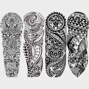 4-Piece Totem Temporary Tattoo Sleeves, Unisex Full Arm Large Hawaiian Turtle Viking Tree Fake Tattoos, Adult Long-Lasting Leg Tattoos