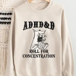 ADHD D&D Cat Shirt, Cat D D Sweatshirt, Mental Health DM Gift, TTRPG Hoodie, Role Play Tee, Funny Dragon Unisex Tee, Game Masters Sweater